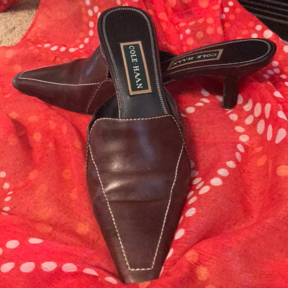 Cole Haan Leather Kitten Heel Mules